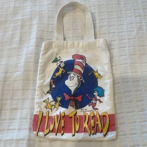 Vintage 90’a Dr. Seuss book bag cat in the hat I love to read canvas tote